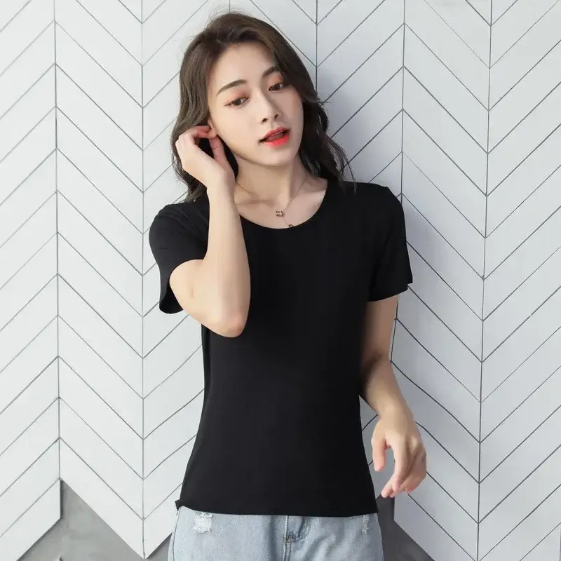 Women 2025 Short Sleeve T-Shirt Grey Modal Cotton Loose Fit