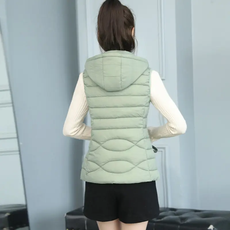 Women's Red Down Vest with Removable Cap - Image 5
