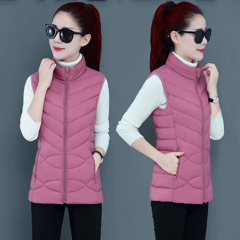 Women's Red Down Vest with Removable Cap - Image 10
