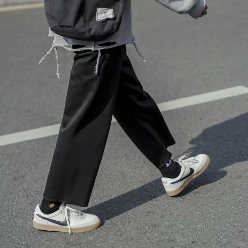 Men's Loose Straight Pants White Grey Large Casual Wear