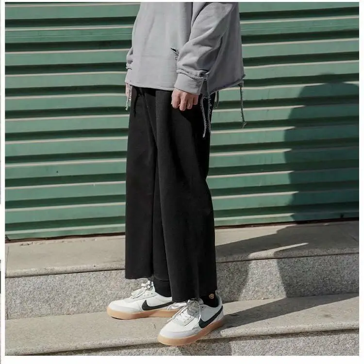 Men's Loose Straight Pants White Grey Large Casual Wear