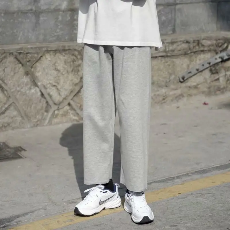 Men's Loose Straight Pants White Grey Large Casual Wear