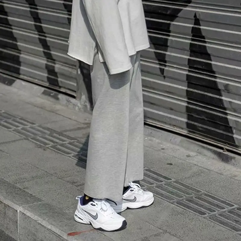 Men's Loose Straight Pants White Grey Large Casual Wear