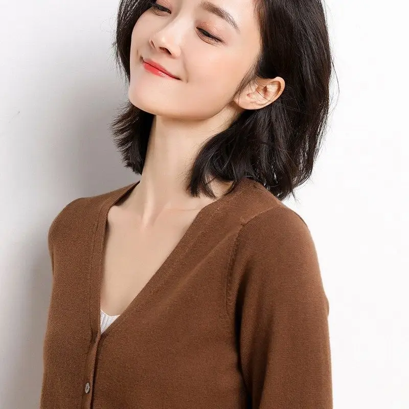 Women's Red Velvet V-Neck Cardigan 2024 Spring Fall - Image 10