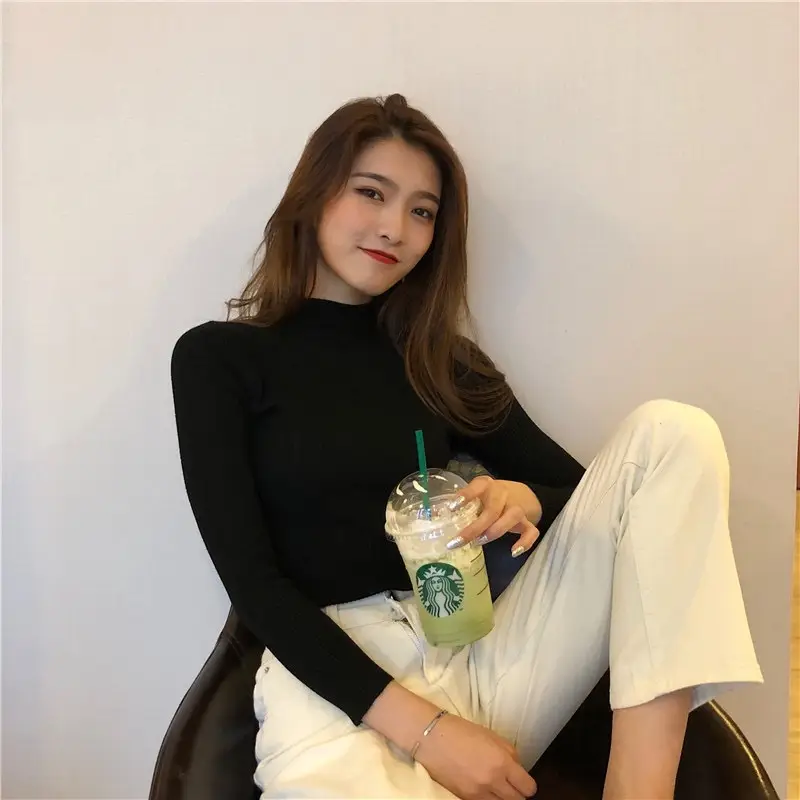 Women Long Sleeve Knitted Turtleneck Top with Slim Fit Pants — feature 12