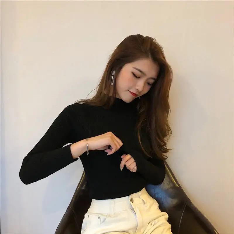 Women Long Sleeve Knitted Turtleneck Top with Slim Fit Pants — feature 13