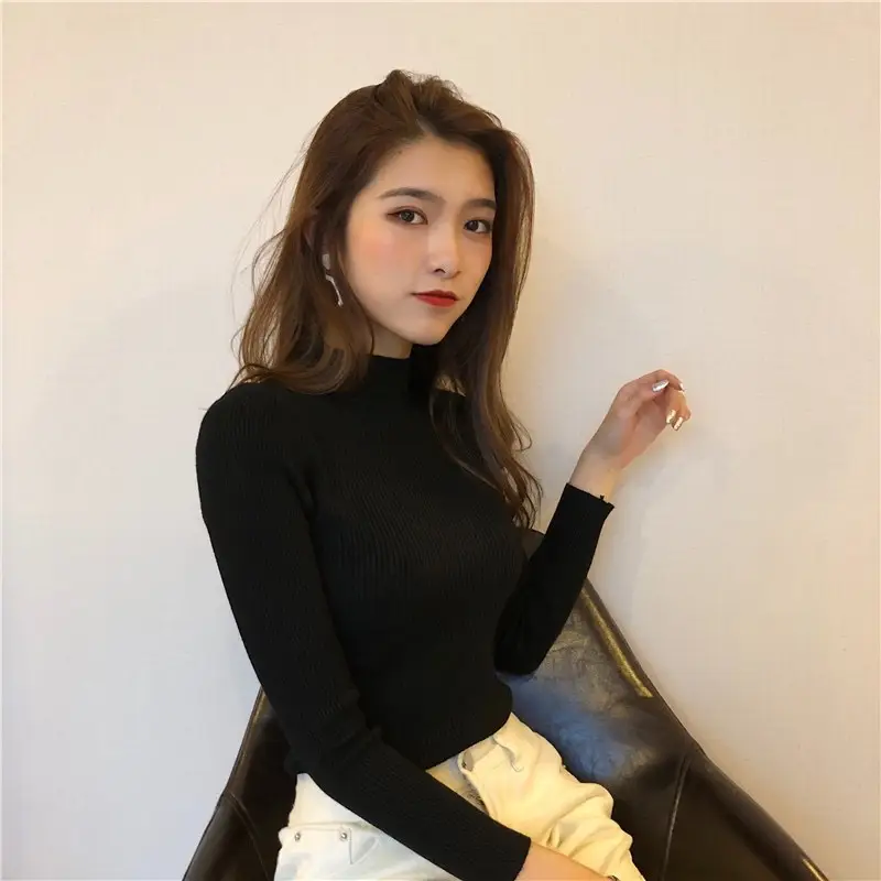 Women Long Sleeve Knitted Turtleneck Top with Slim Fit Pants — feature 15
