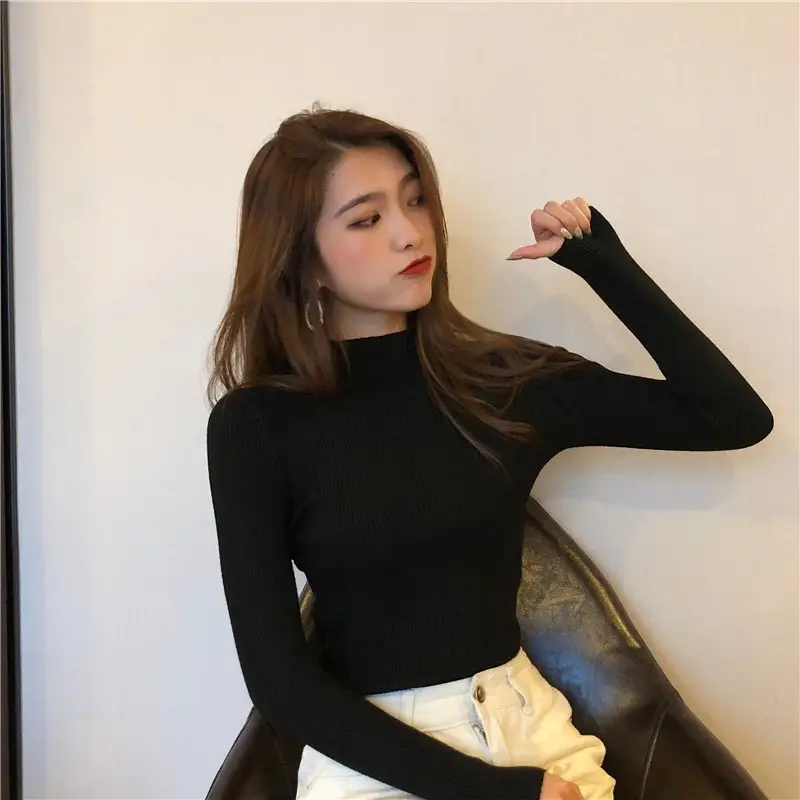Women Long Sleeve Knitted Turtleneck Top with Slim Fit Pants — feature 17