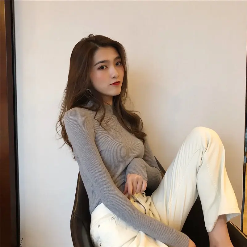 Women Long Sleeve Knitted Turtleneck Top with Slim Fit Pants — feature 31