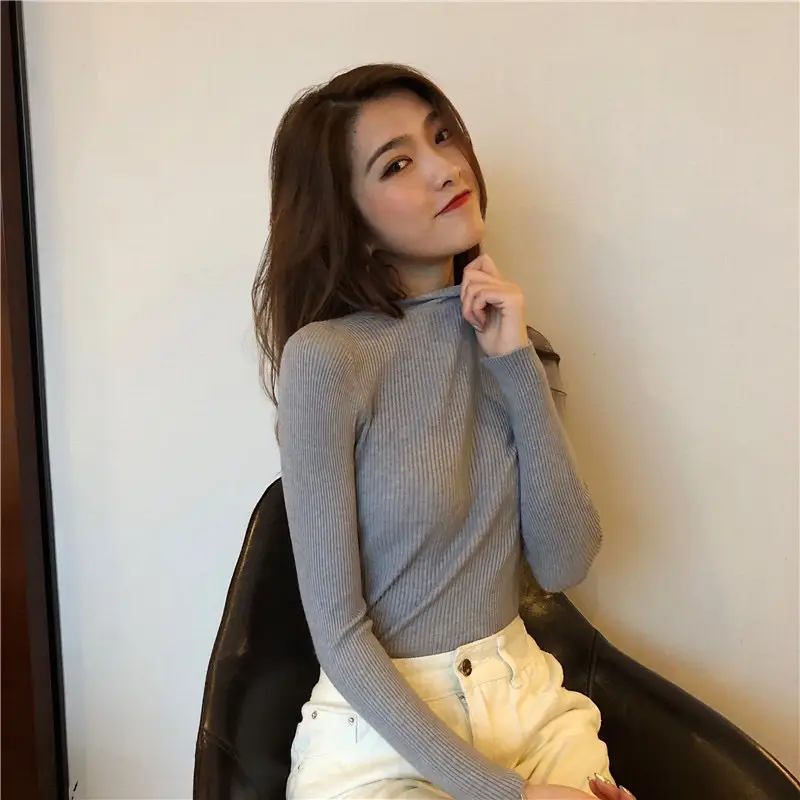 Women Long Sleeve Knitted Turtleneck Top with Slim Fit Pants — feature 34