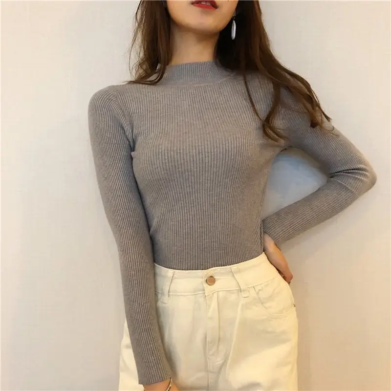 Women Long Sleeve Knitted Turtleneck Top with Slim Fit Pants — feature 35