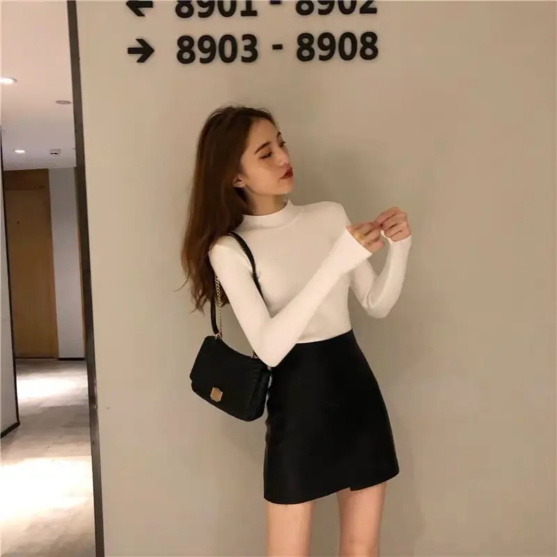 Women Long Sleeve Knitted Turtleneck Top with Slim Fit Pants — feature 36