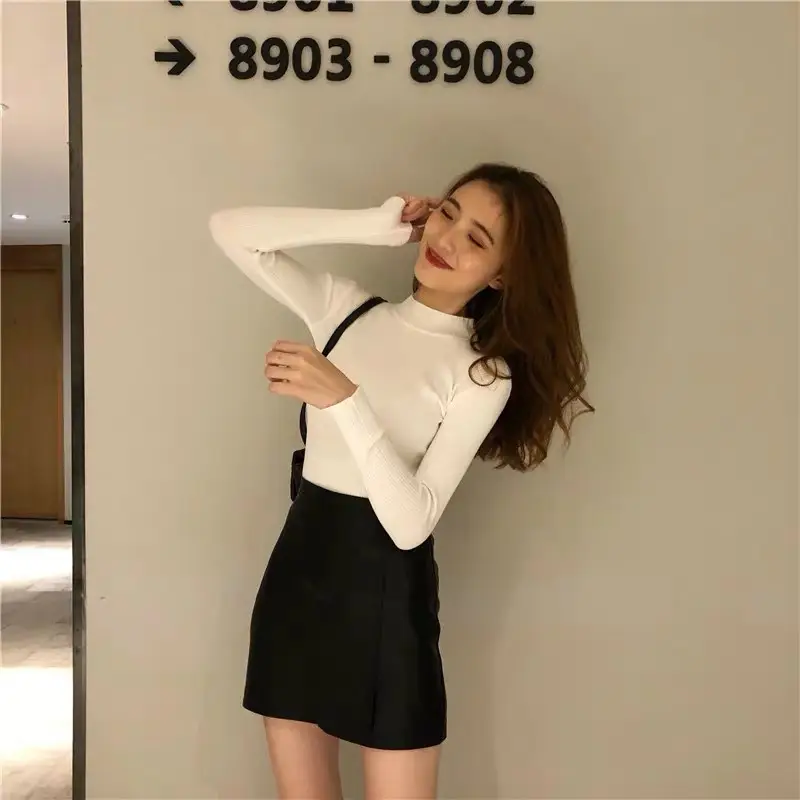 Women Long Sleeve Knitted Turtleneck Top with Slim Fit Pants — feature 38