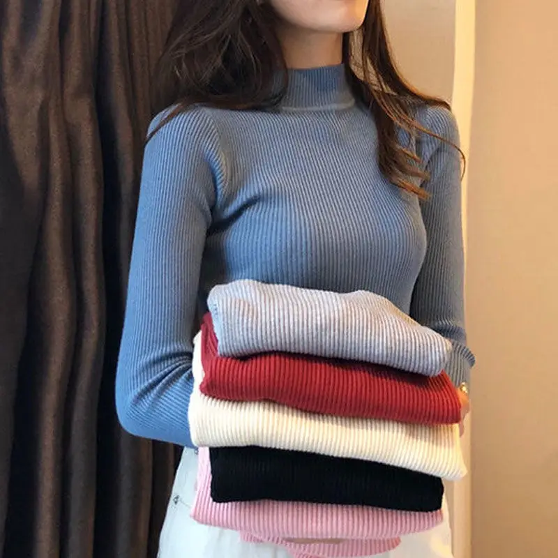 Women Long Sleeve Knitted Turtleneck Top with Slim Fit Pants — feature 4