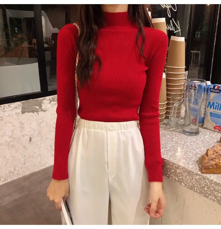 Women Long Sleeve Knitted Turtleneck Top with Slim Fit Pants - Image 3