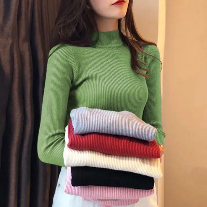 Women Long Sleeve Knitted Turtleneck Top with Slim Fit Pants - Image 7