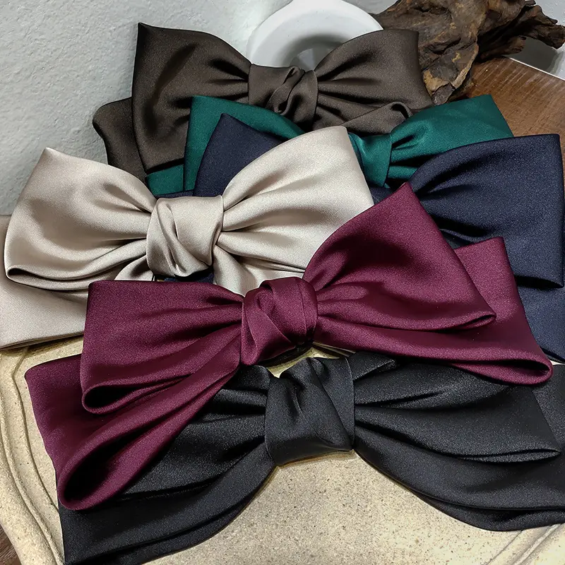 Korean Textured Satin Bow Top Clip Red - Image 3