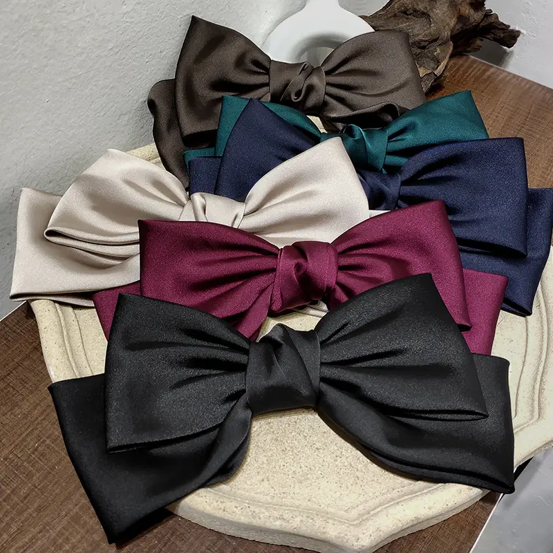 Korean Textured Satin Bow Top Clip Red - Image 4