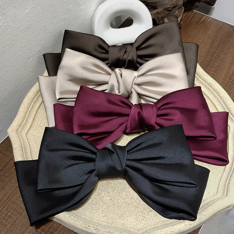 Korean Textured Satin Bow Top Clip Red - Image 5