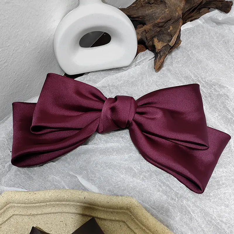 Korean Textured Satin Bow Top Clip Red — feature 10