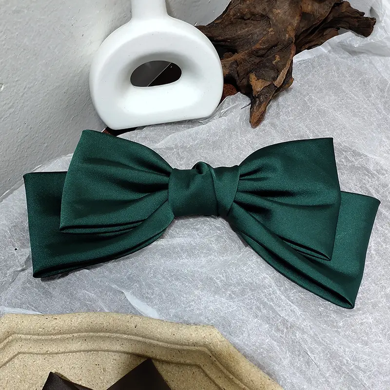 Korean Textured Satin Bow Top Clip Red — feature 13