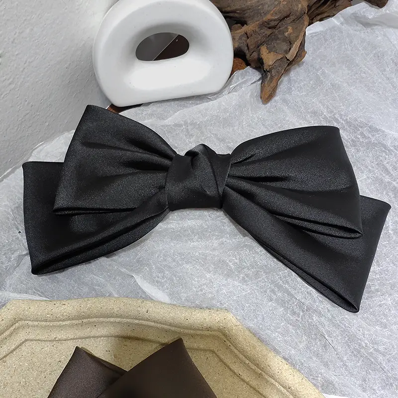 Korean Textured Satin Bow Top Clip Red — feature 9