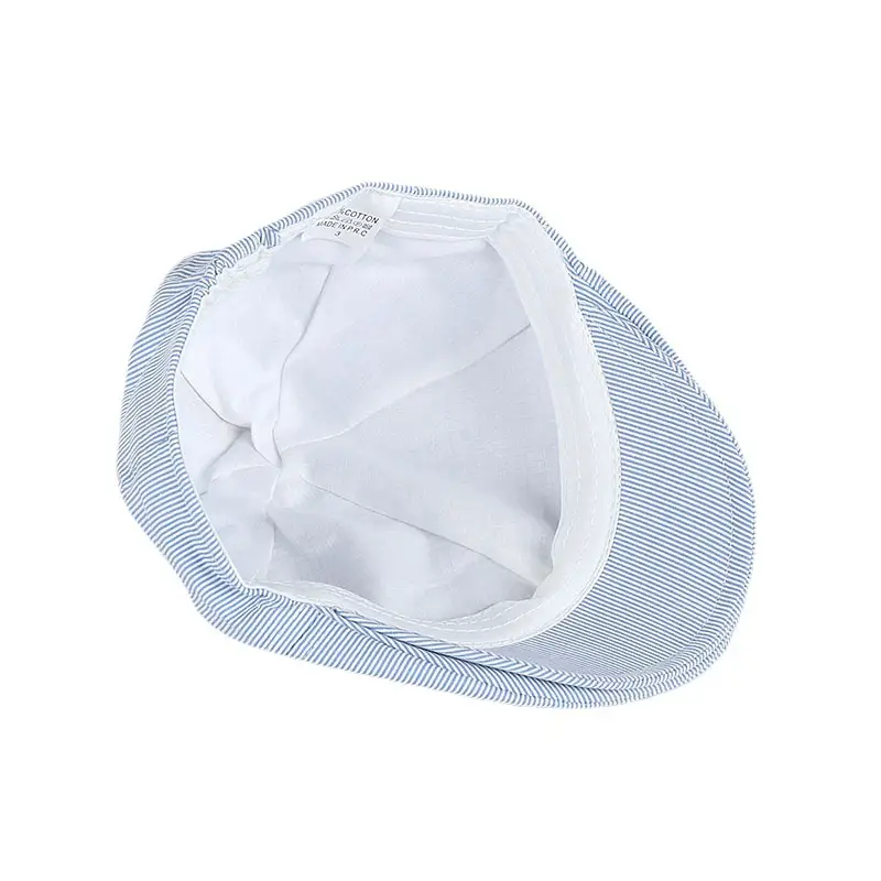 Light Blue Striped Baby Cap with Embroidered Bird Design - Image 9