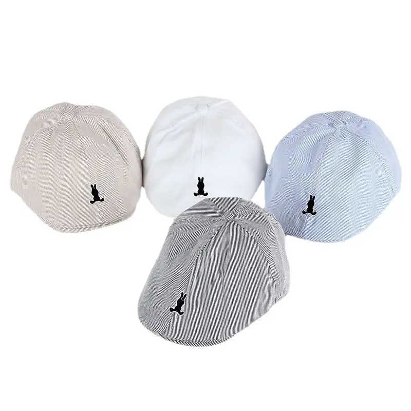 Light Blue Striped Baby Cap with Embroidered Bird Design - Image 10