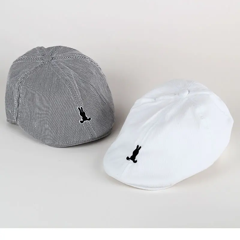 Light Blue Striped Baby Cap with Embroidered Bird Design — feature 3