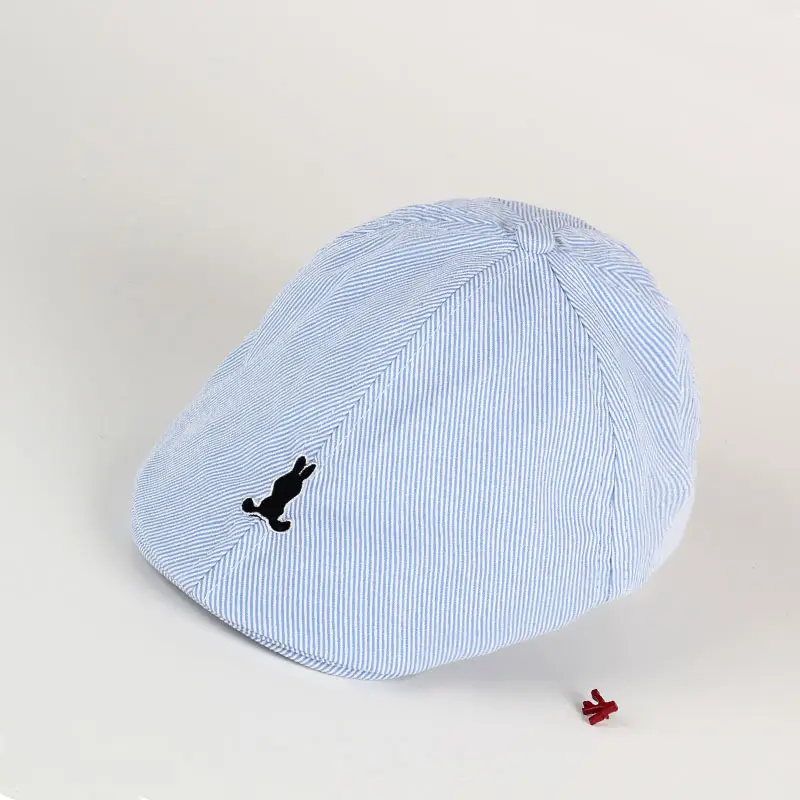 Light Blue Striped Baby Cap with Embroidered Bird Design — feature 4