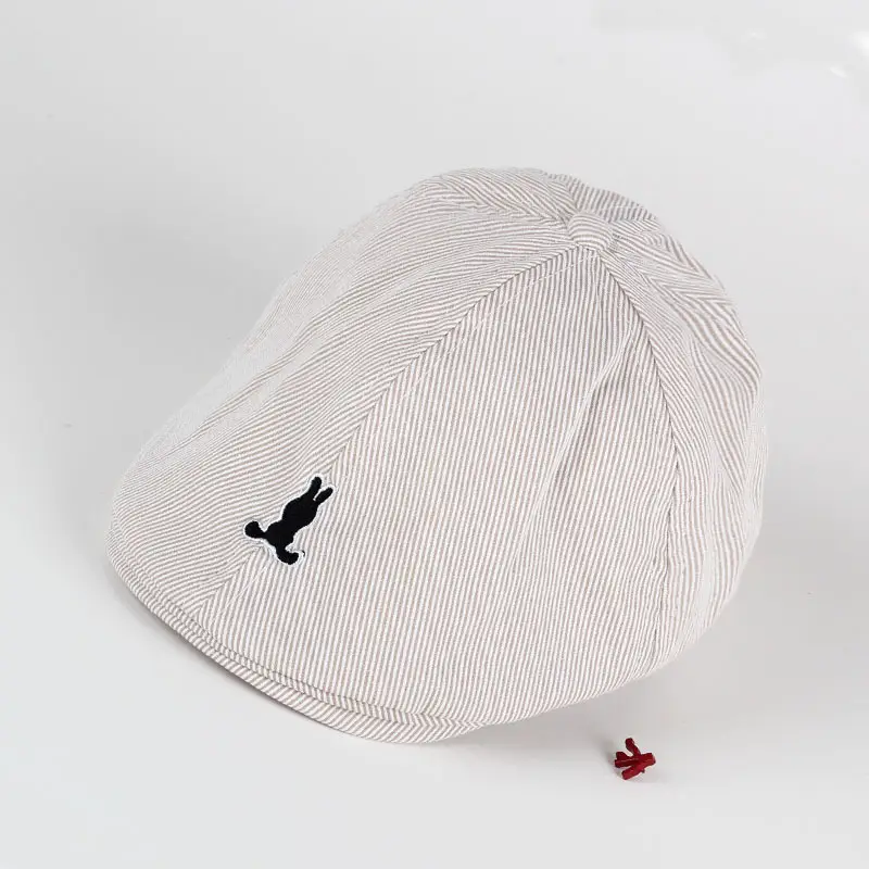 Light Blue Striped Baby Cap with Embroidered Bird Design — feature 5