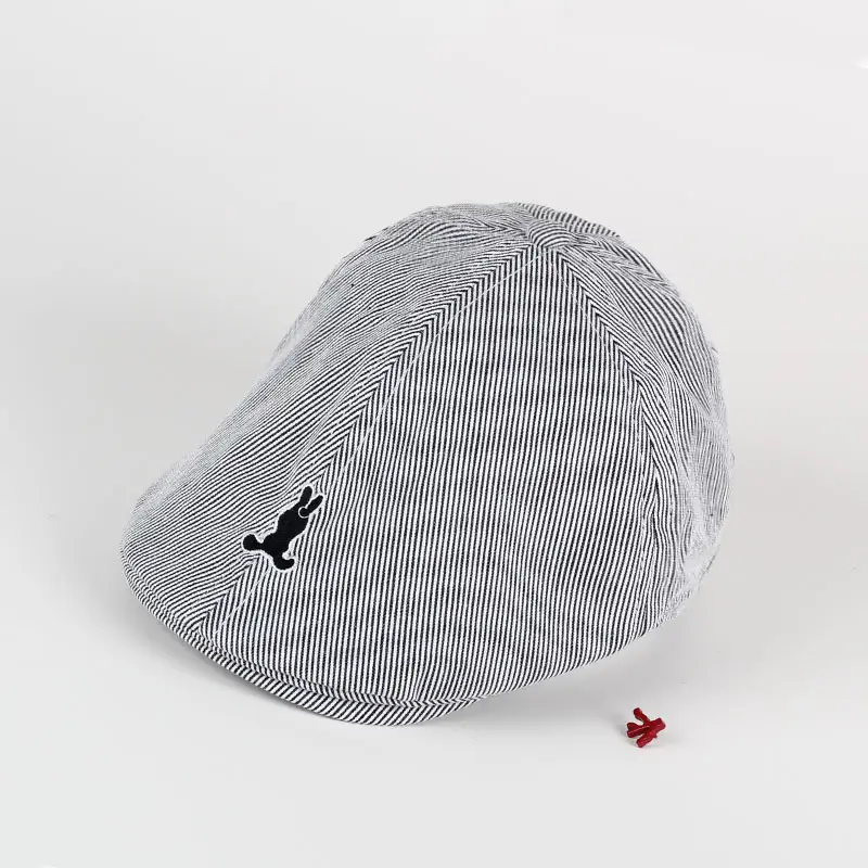 Light Blue Striped Baby Cap with Embroidered Bird Design — feature 6