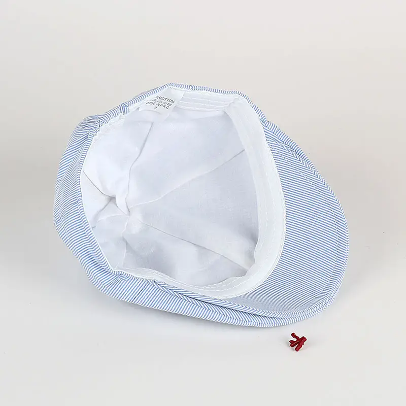 Light Blue Striped Baby Cap with Embroidered Bird Design — feature 9