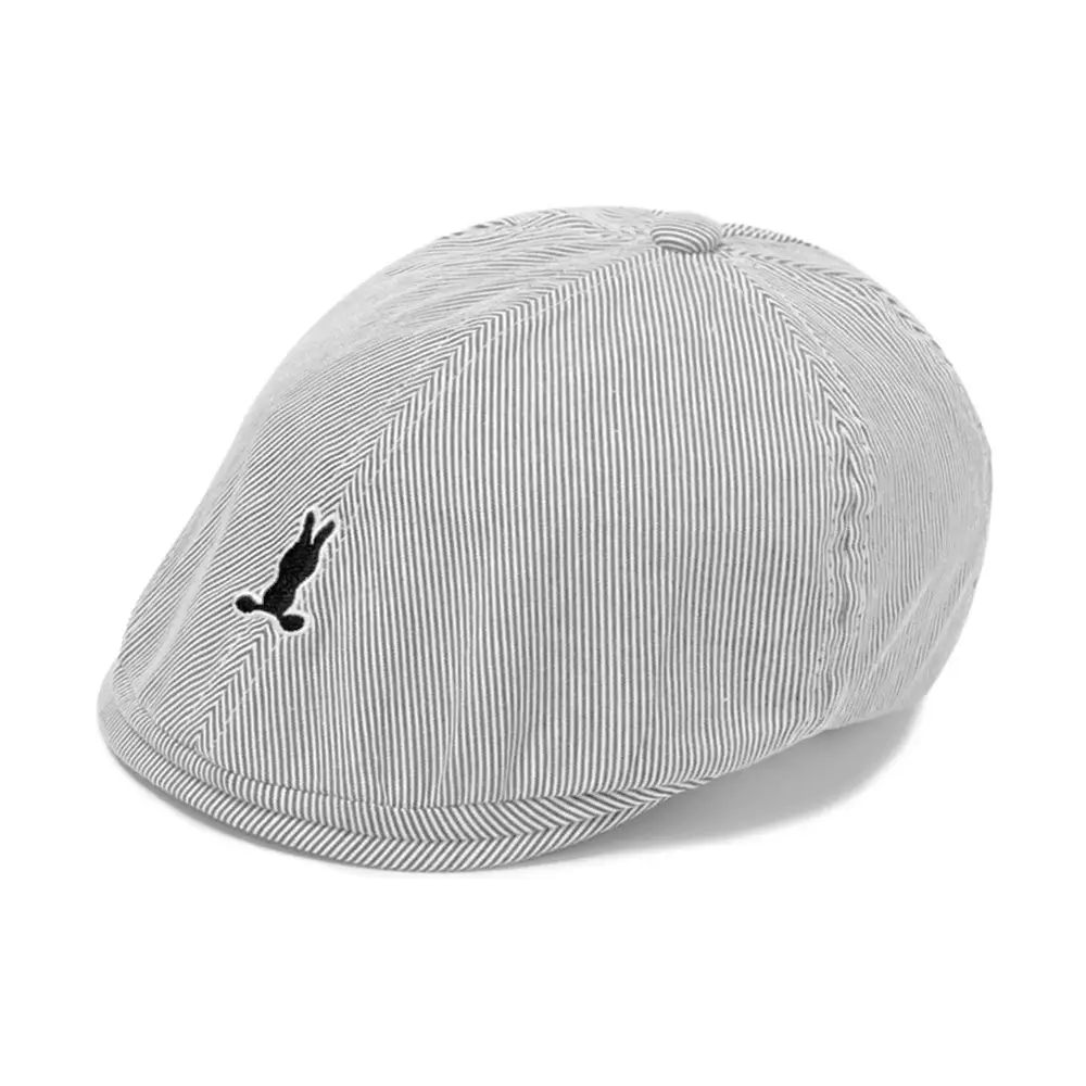 Light Blue Striped Baby Cap with Embroidered Bird Design - Image 6