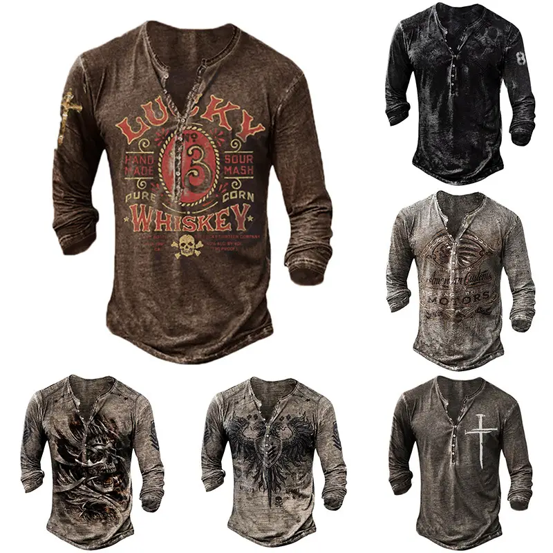 Black Printed Long Sleeve T-Shirt for Men