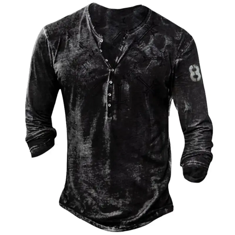 Black Printed Long Sleeve T-Shirt for Men