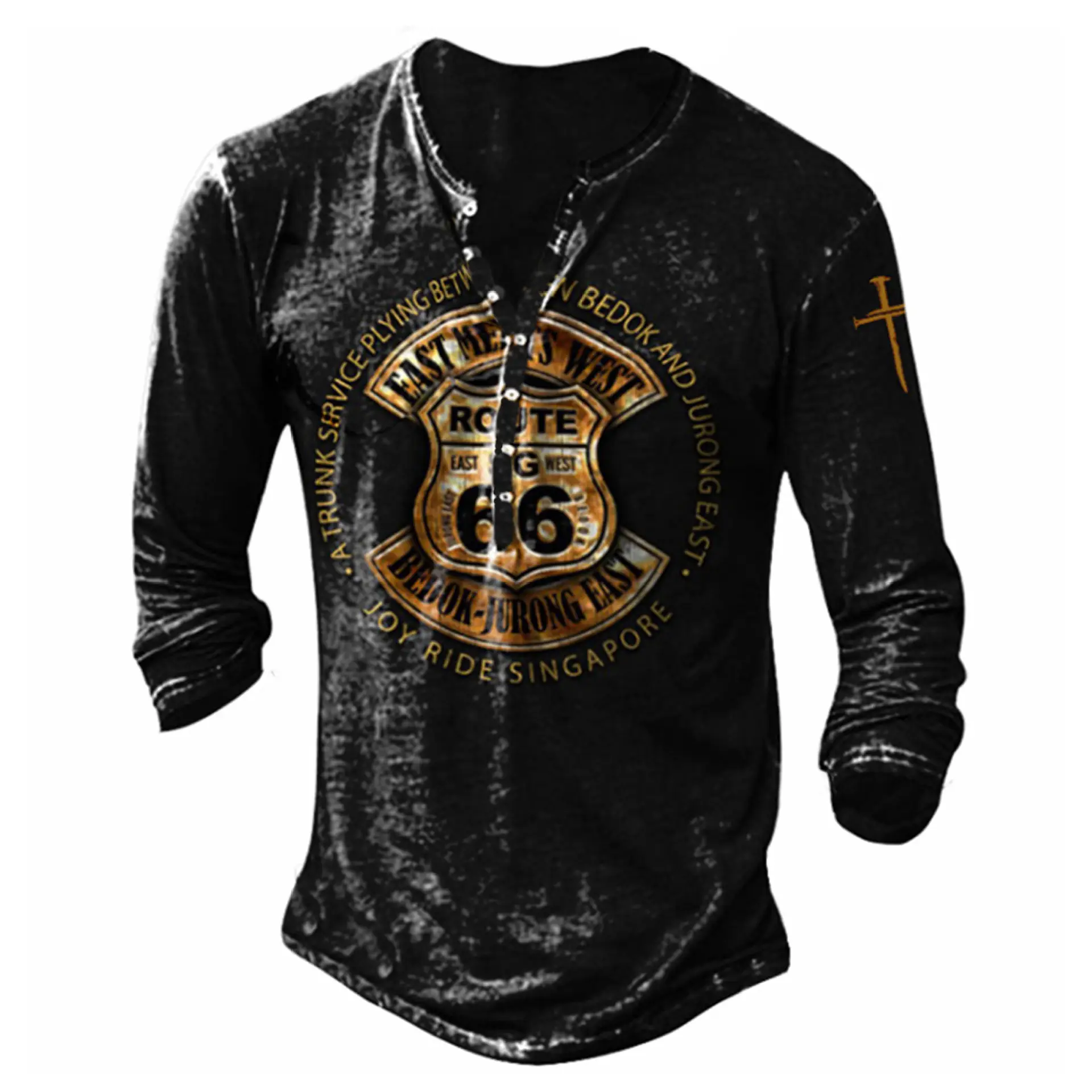 Black Printed Long Sleeve T-Shirt for Men