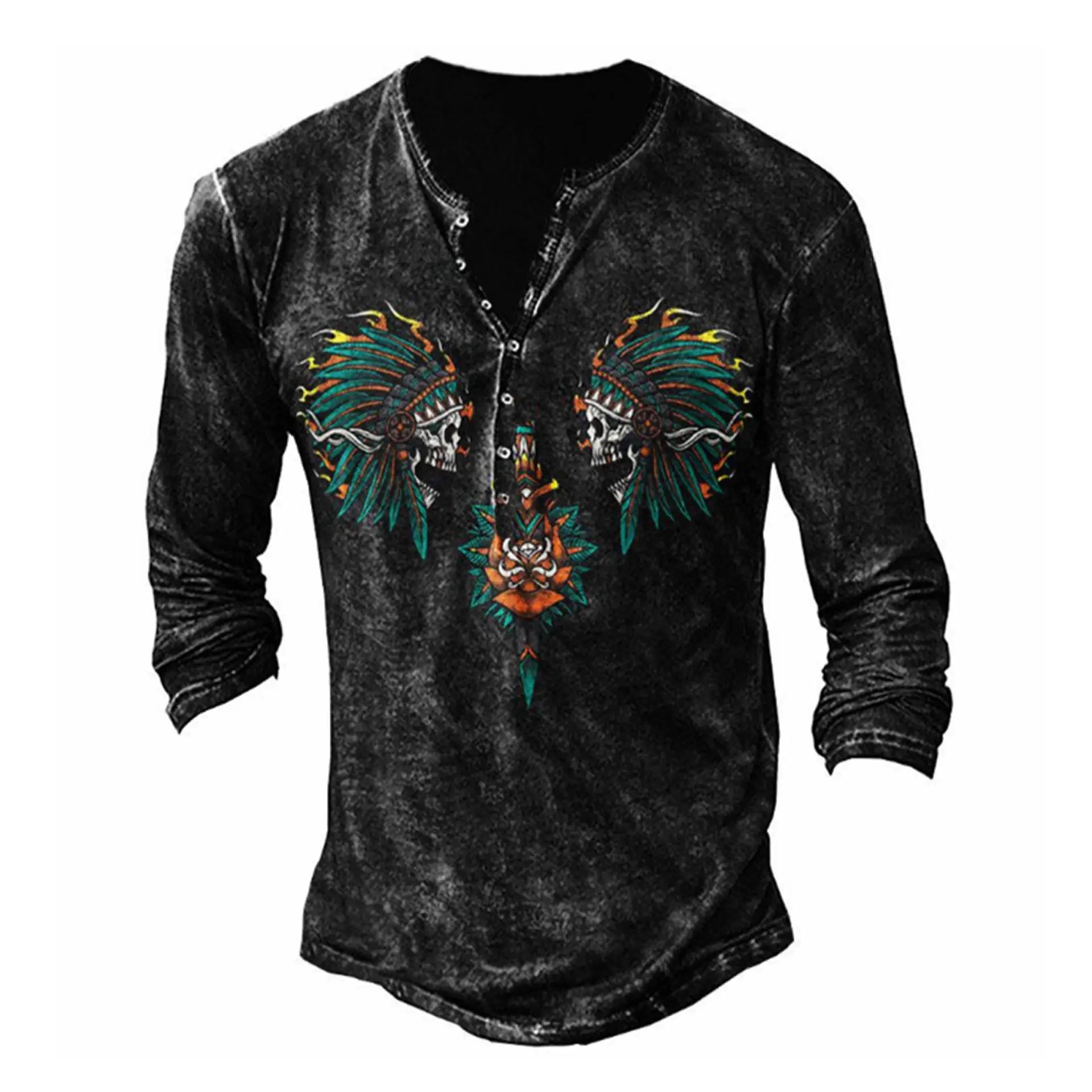 Black Printed Long Sleeve T-Shirt for Men