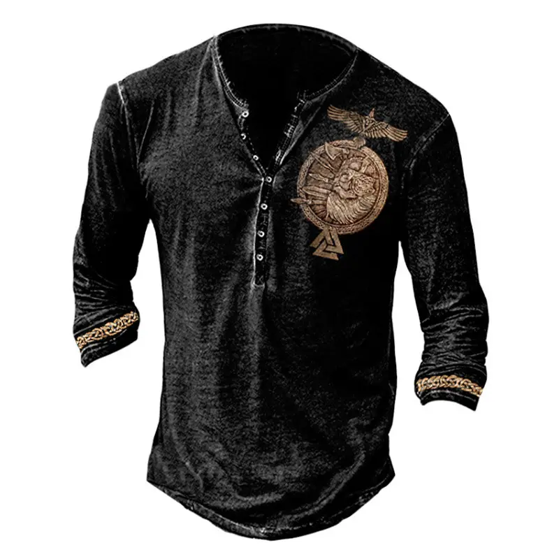 Black Printed Long Sleeve T-Shirt for Men