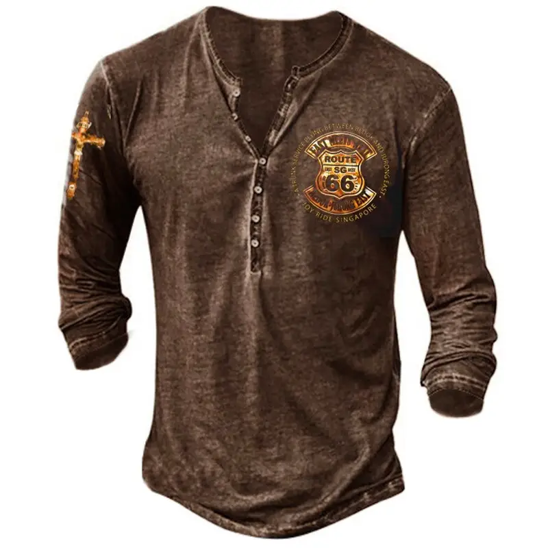 Black Printed Long Sleeve T-Shirt for Men