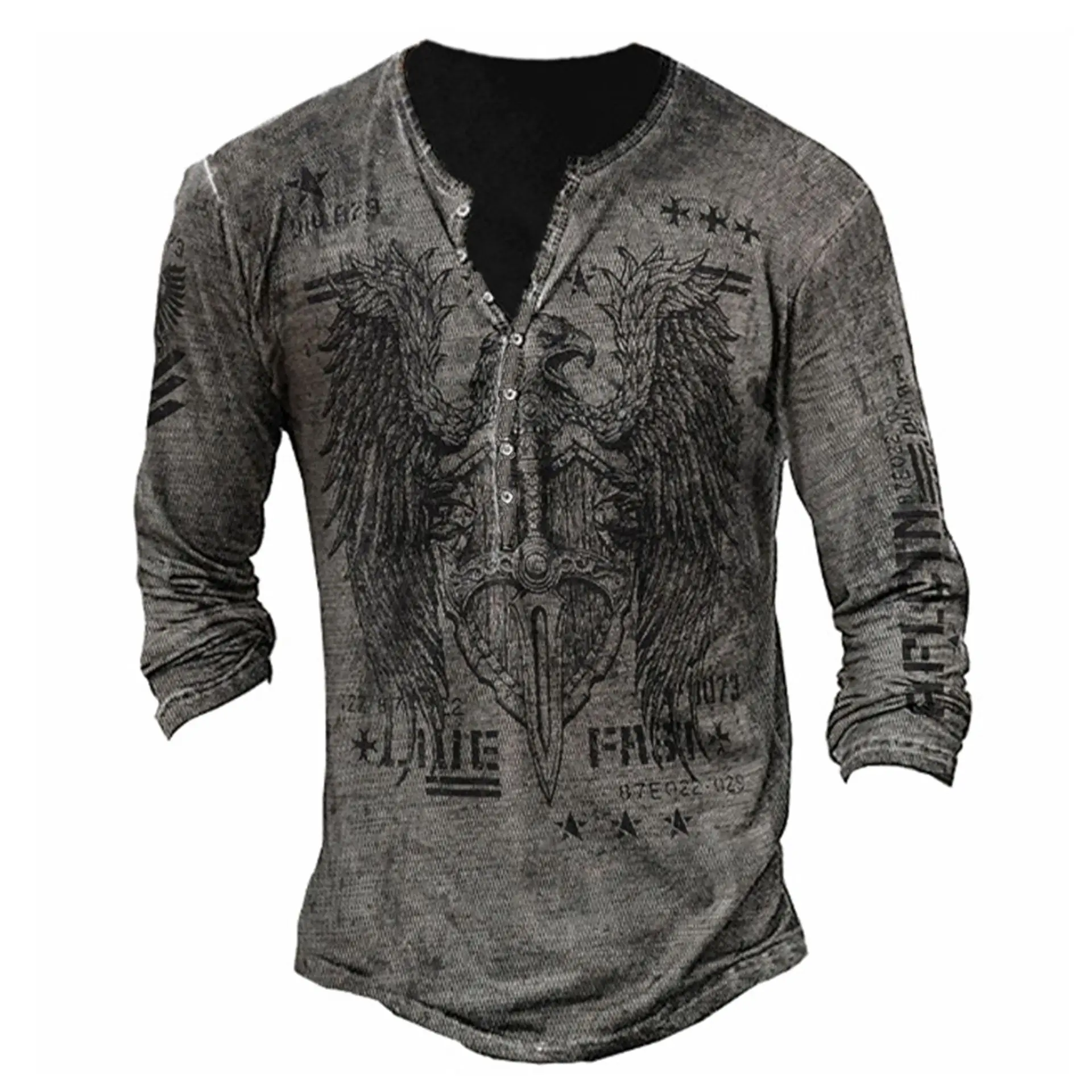 Black Printed Long Sleeve T-Shirt for Men