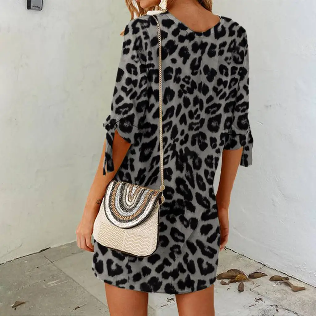 Women Leopard Print Round Neck Dress 2024
