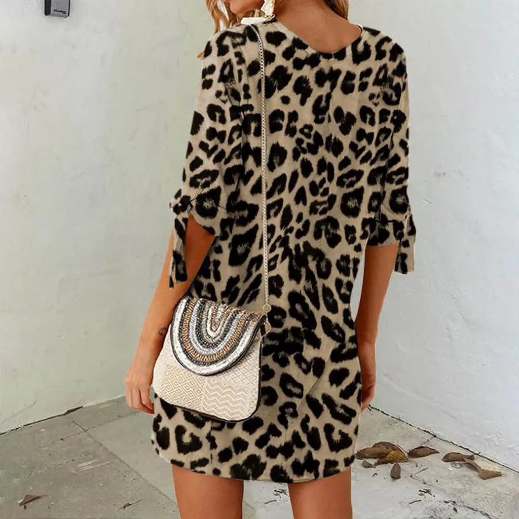 Women Leopard Print Round Neck Dress 2024