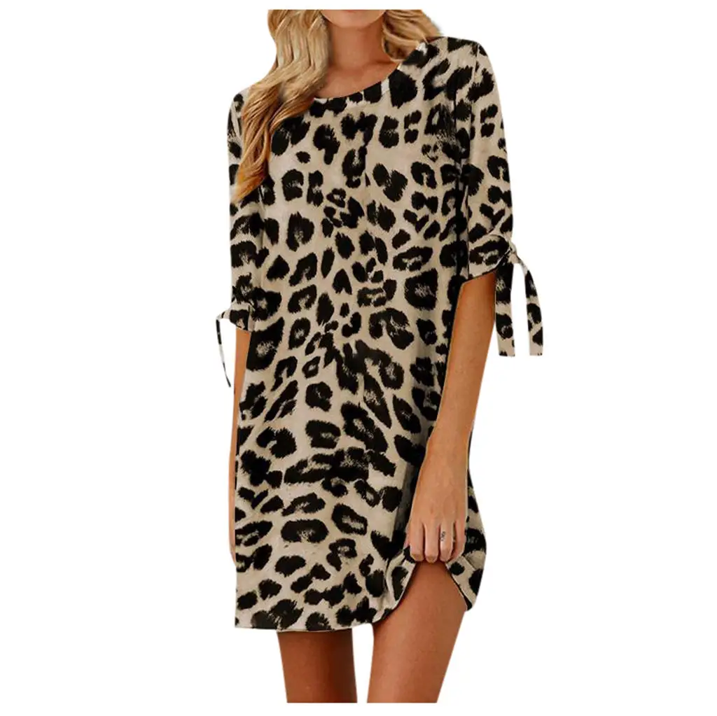 Women Leopard Print Round Neck Dress 2024