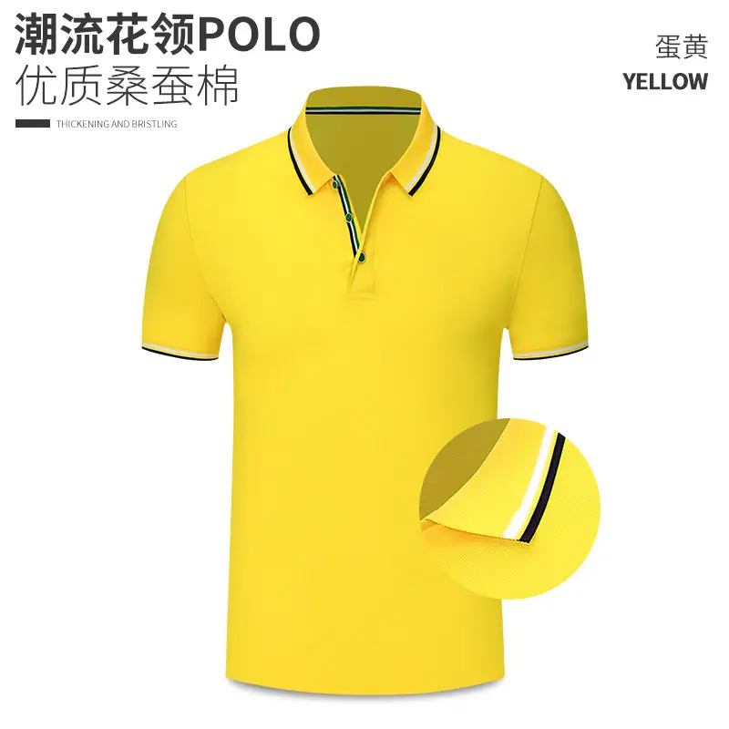 Summer T-Shirt Polo Button Embroidered Yellow
