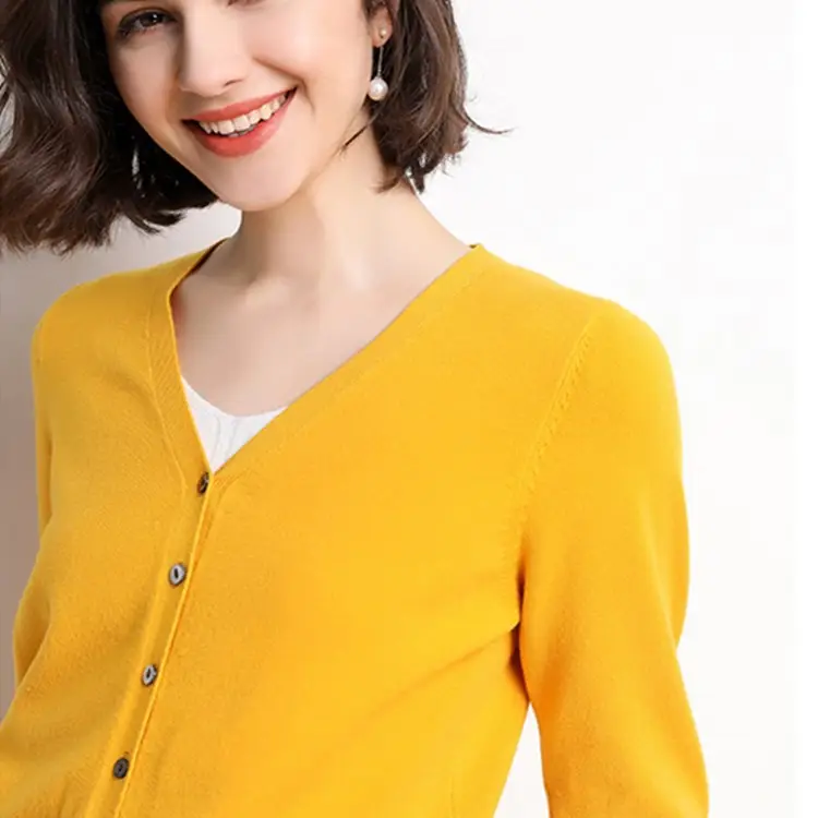 2020 Korean Women's V-Neck Cardigan Brown Long Sleeve - Image 11