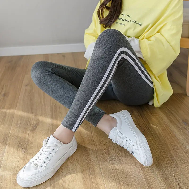 2023 Pregnant Women Grey Leggings Set with White Stripes - Image 5