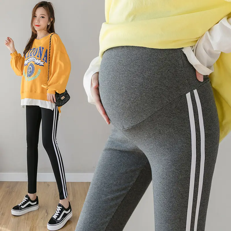 2023 Pregnant Women Grey Leggings Set with White Stripes - Image 6