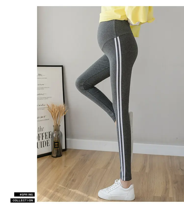 2023 Pregnant Women Grey Leggings Set with White Stripes — feature 10