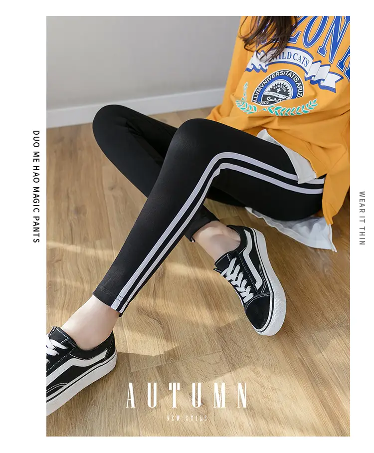 2023 Pregnant Women Grey Leggings Set with White Stripes — feature 13